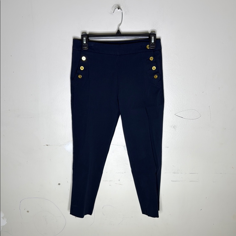 Sapphire Red Cotton Blend Navy Pants with Gold Button Accents Size 5/6